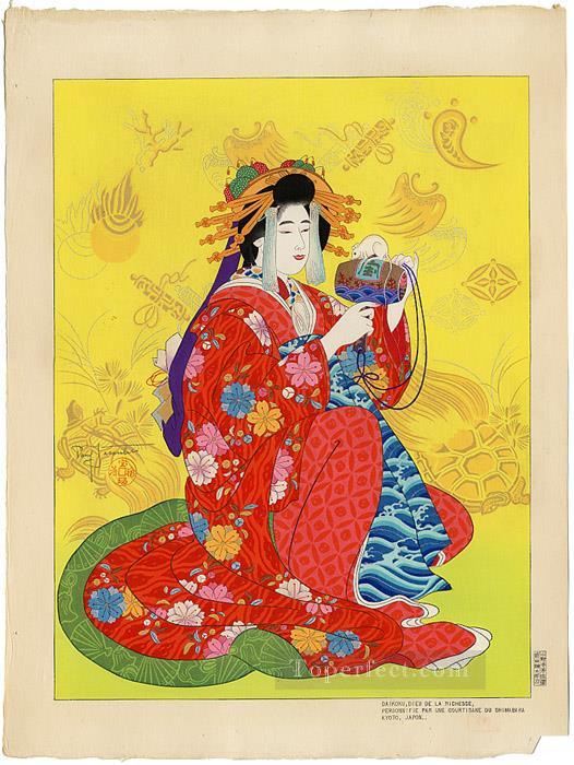 daikoku dieu la richesse personnifie par une courtisane du shimabara kyoto japon 1952 Paul Jacoulet Japanese Oil Paintings